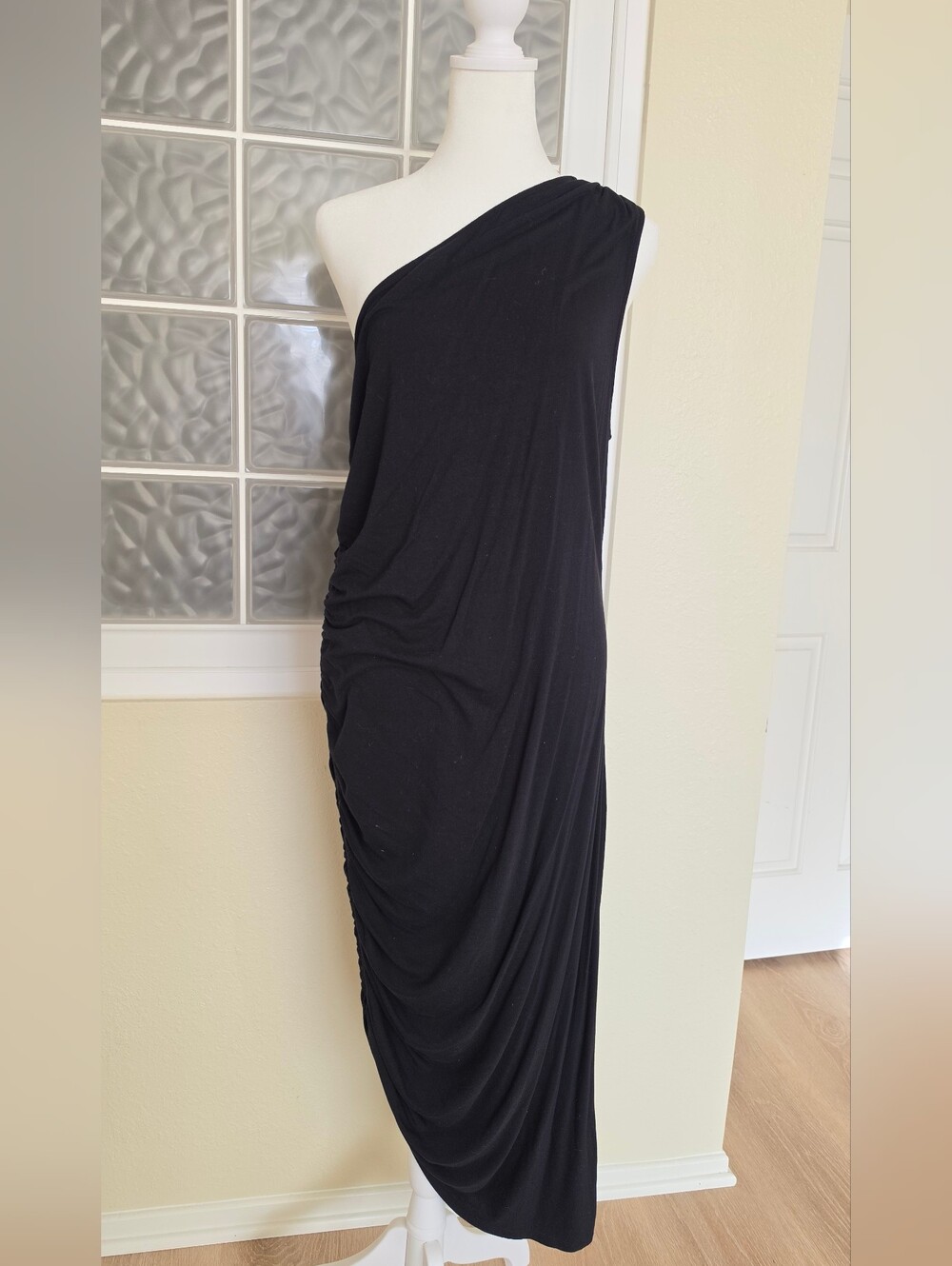 a new day Black One-Shoulder Ruched Draped Midi Dress